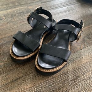 Aldo black sandals with gold buckles